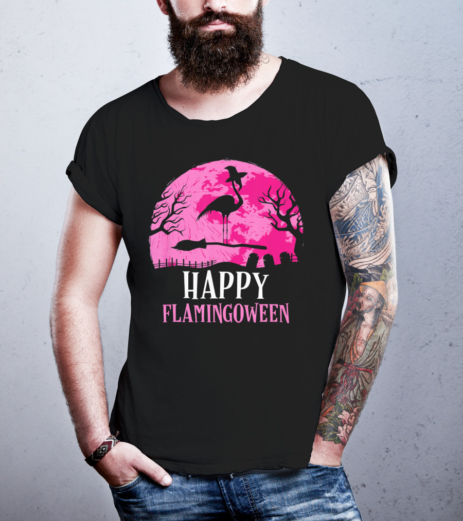 Happy Flamingoween Flamingo Witch T-Shirt