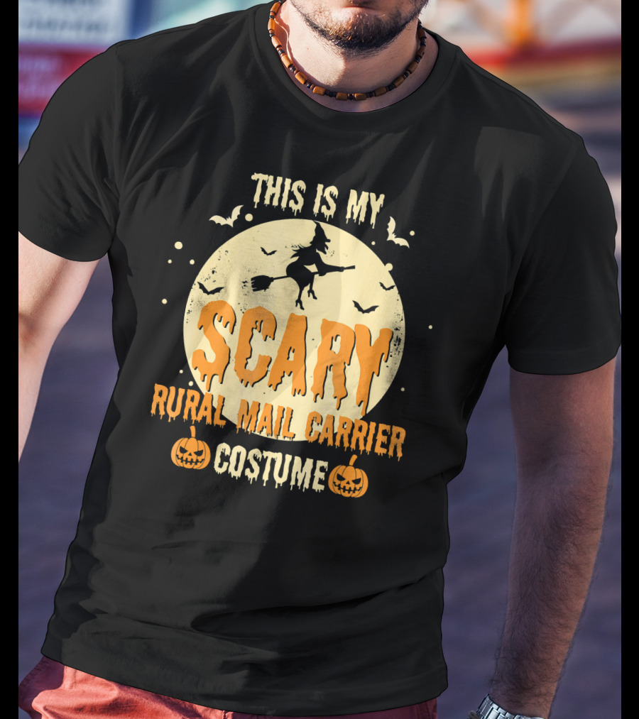 This Is My Scary Rural Mail Carrier Costume Witch Moon Bats Pumpkins T-Shirt