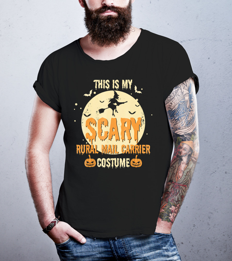 This Is My Scary Rural Mail Carrier Costume Witch Moon Bats Pumpkins T-Shirt