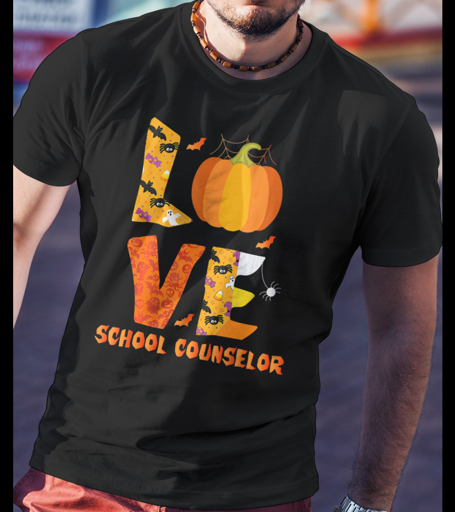 Halloween Love School Counselor Pumpkin Ghost Spider T-Shirt