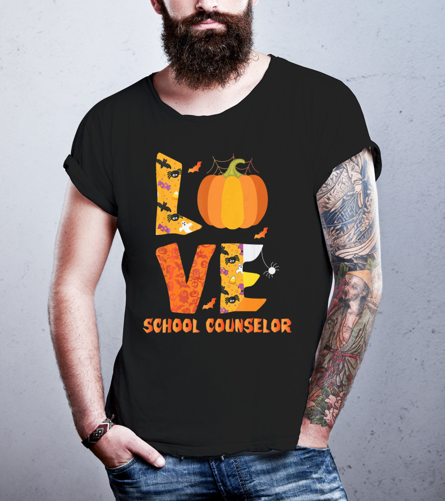 Halloween Love School Counselor Pumpkin Ghost Spider T-Shirt