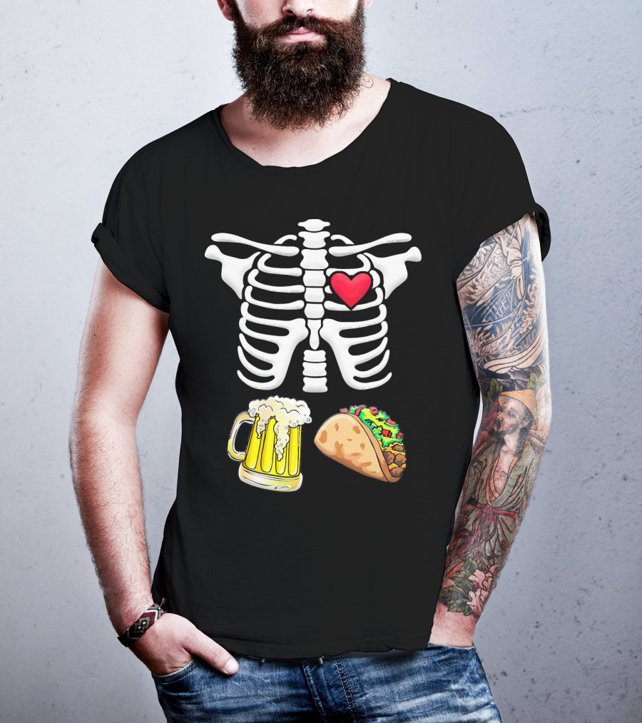 Skeleton Ribcage Heart Tacos Beer Pregnancy Novelty T-Shirt