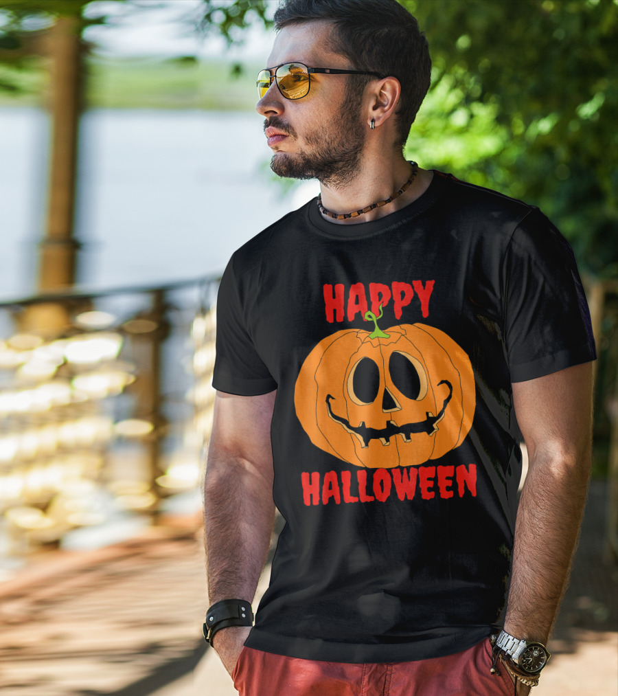 Happy Halloween Big Orange Jack O Lantern Pumpkin T-Shirt