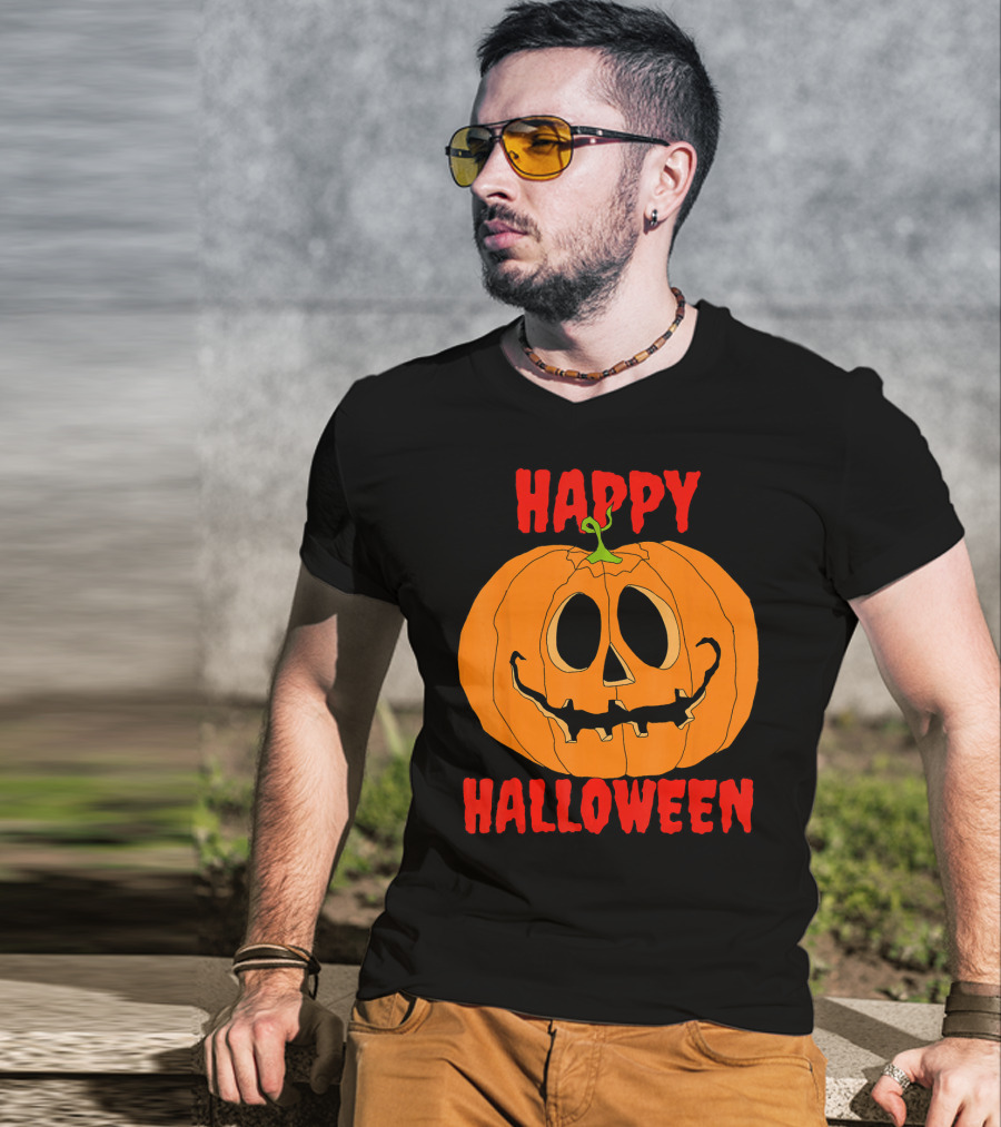 Happy Halloween Big Orange Jack O Lantern Pumpkin T-Shirt