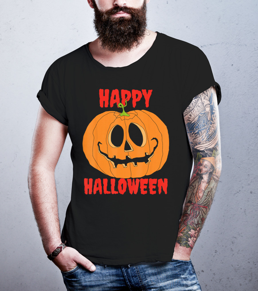 Happy Halloween Big Orange Jack O Lantern Pumpkin T-Shirt