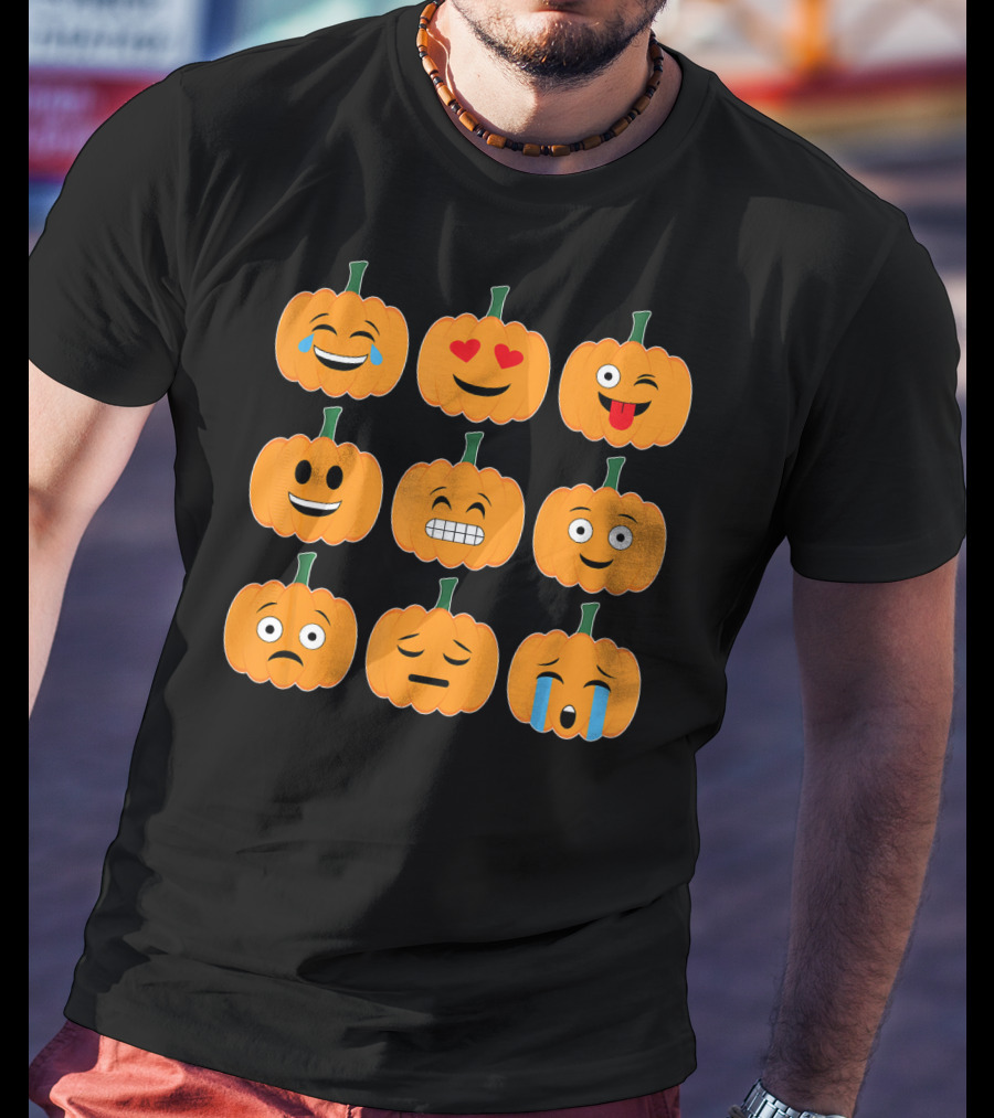 Pumpkin Emoji Collection Pumpkins Emotic Faces Halloween T-Shirt