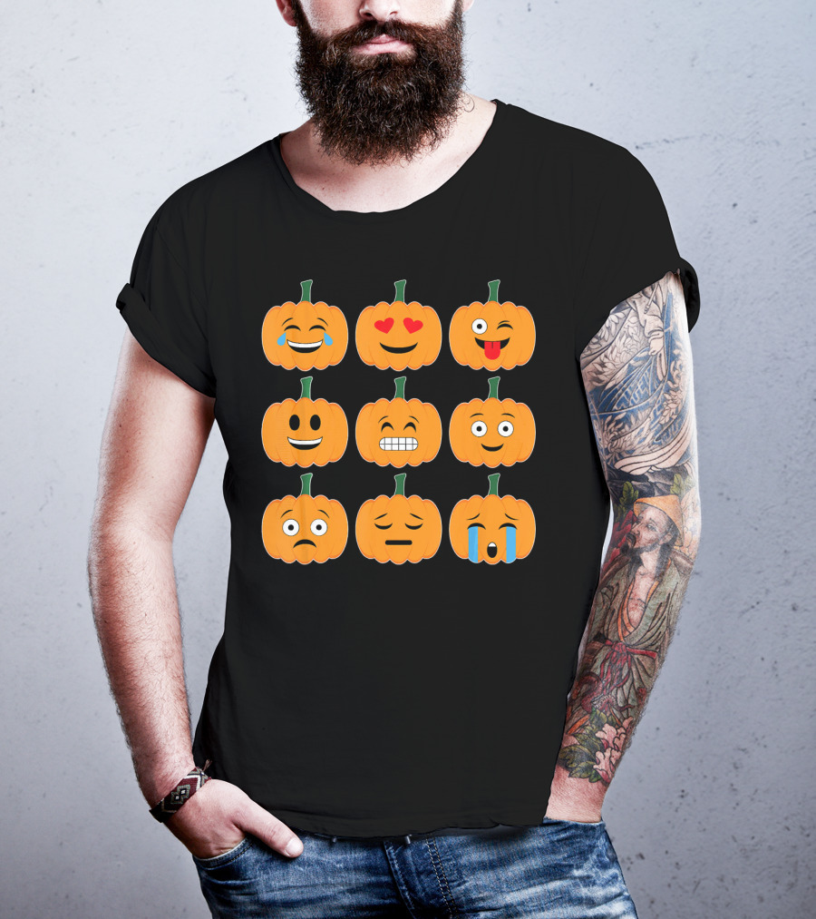 Pumpkin Emoji Collection Pumpkins Emotic Faces Halloween T-Shirt