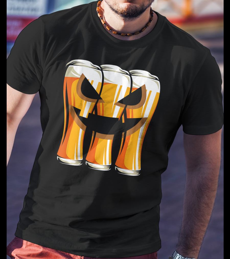 Halloween Pumpkin Beer Glasses Funny Drinking Scary T-Shirt