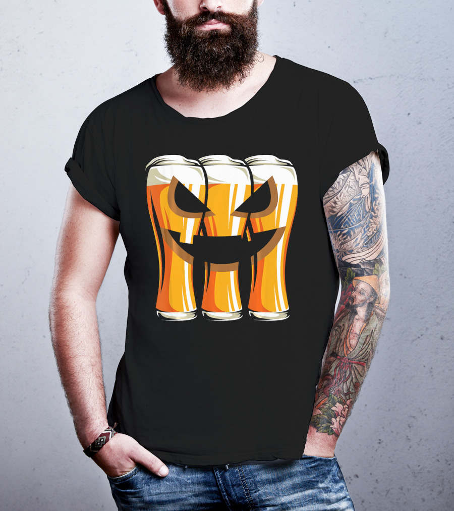 Halloween Pumpkin Beer Glasses Funny Drinking Scary T-Shirt
