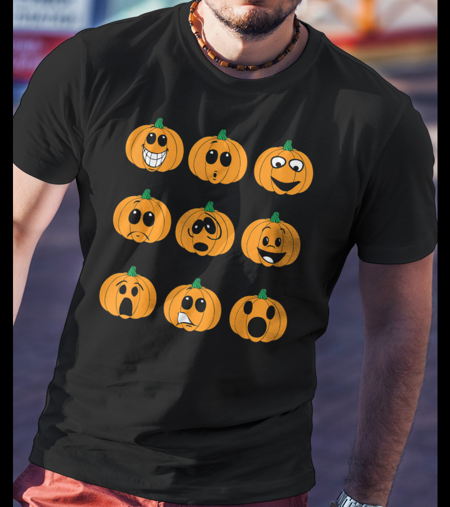 Funny Pumpkin Faces Emotions Chart Halloween T-Shirt