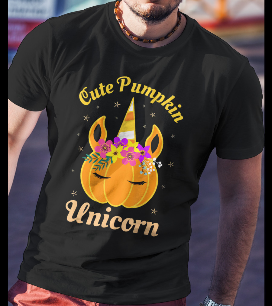 Cute Pumpkin Unicorn Kids Costume Trick Halloween Magic T-Shirt
