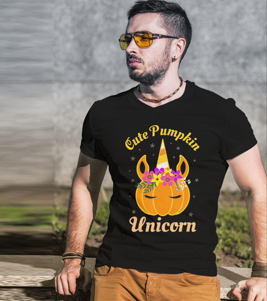 Cute Pumpkin Unicorn Kids Costume Trick Halloween Magic T-Shirt
