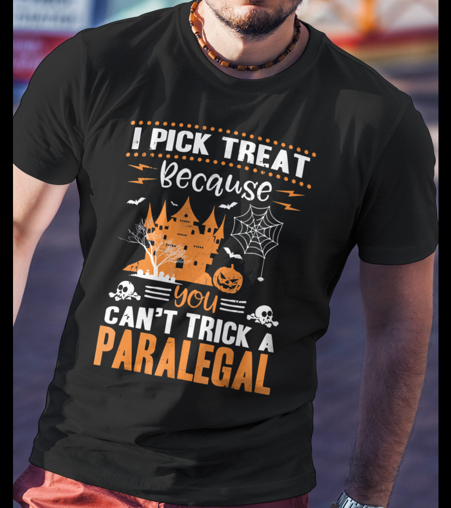 I Pick Treat Because You Can't Trick A Paralegal Halloween Castle Pumpkin Skulls T-Shirt