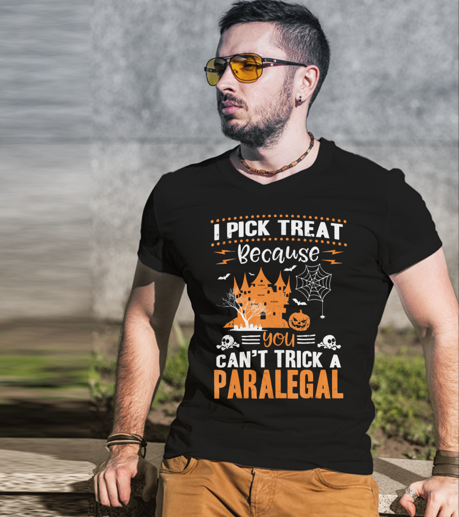 I Pick Treat Because You Can't Trick A Paralegal Halloween Castle Pumpkin Skulls T-Shirt