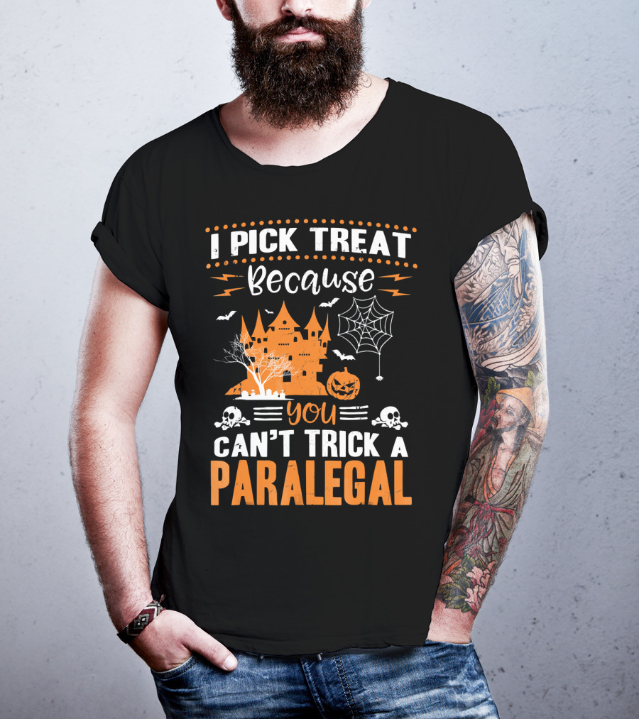 I Pick Treat Because You Can't Trick A Paralegal Halloween Castle Pumpkin Skulls T-Shirt
