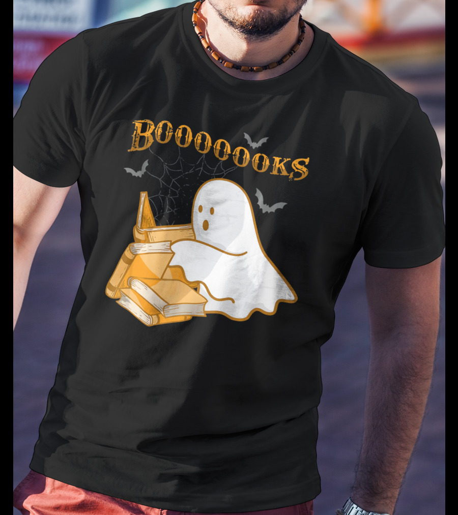 Booooooks Ghost Reading Bat Halloween Teacher T-Shirt