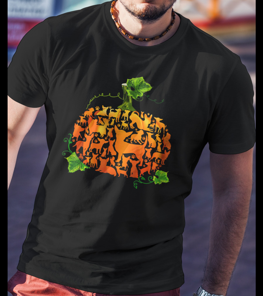 Pumpkin Chihuahua Dog Silhouette Collage T-Shirt