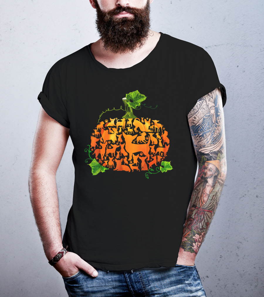 Pumpkin Chihuahua Dog Silhouette Collage T-Shirt