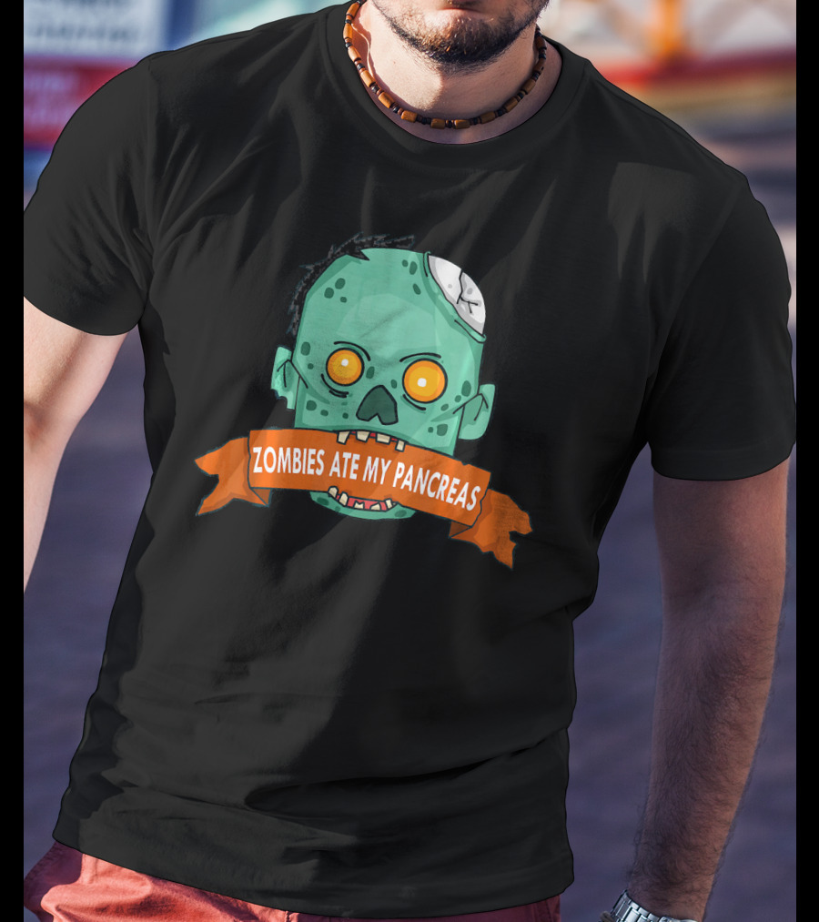 Zombies Ate My Pancreas Type 1 Diabetes Awareness Zombie Head T-Shirt