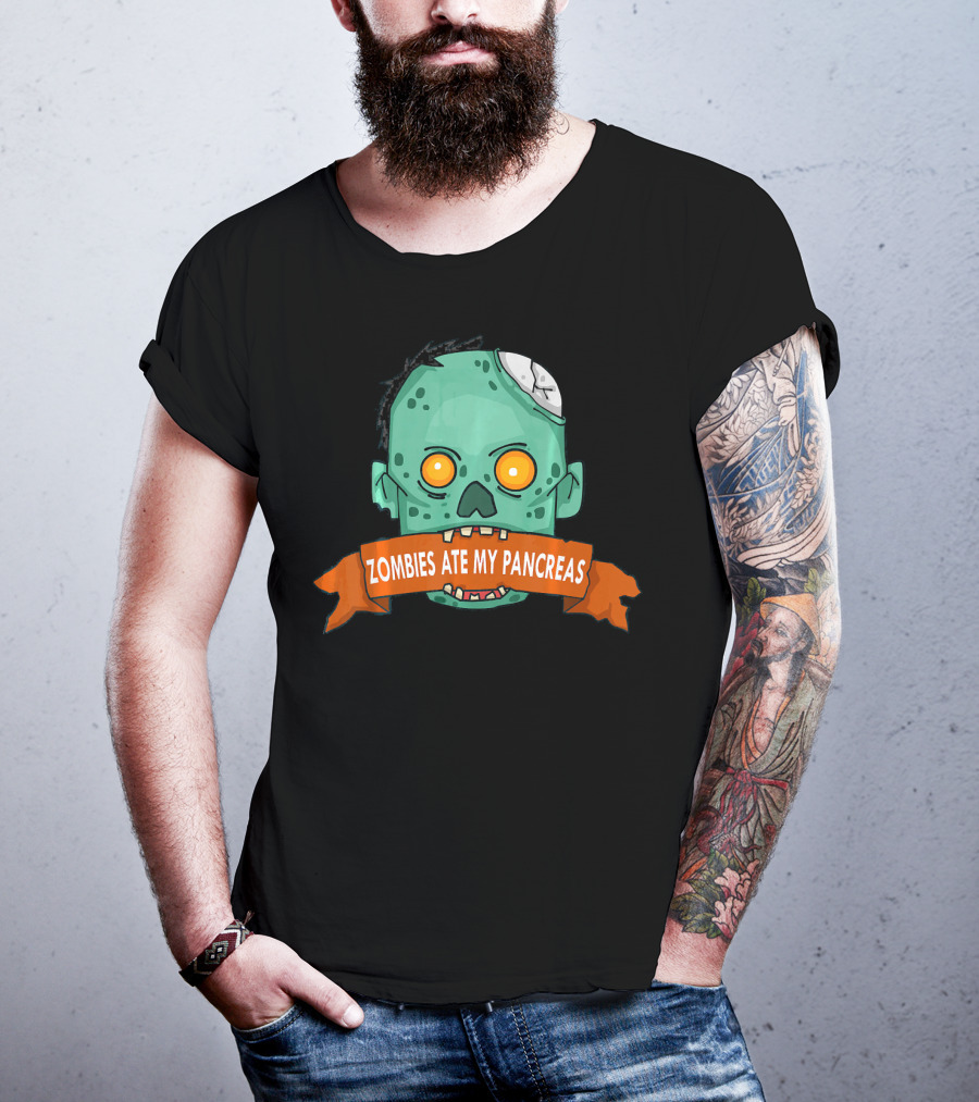 Zombies Ate My Pancreas Type 1 Diabetes Awareness Zombie Head T-Shirt