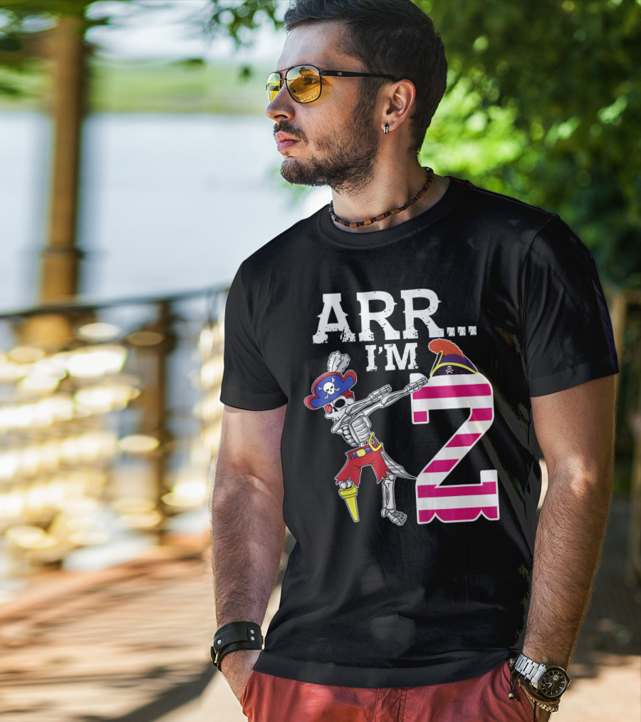 ARR Im 2 Pirate Skeleton Dab 2nd Birthday Party Kids T-Shirt