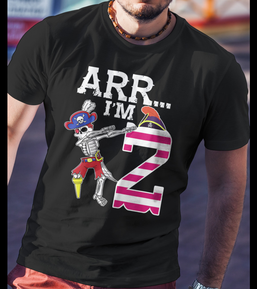 ARR Im 2 Pirate Skeleton Dab 2nd Birthday Party Kids T-Shirt