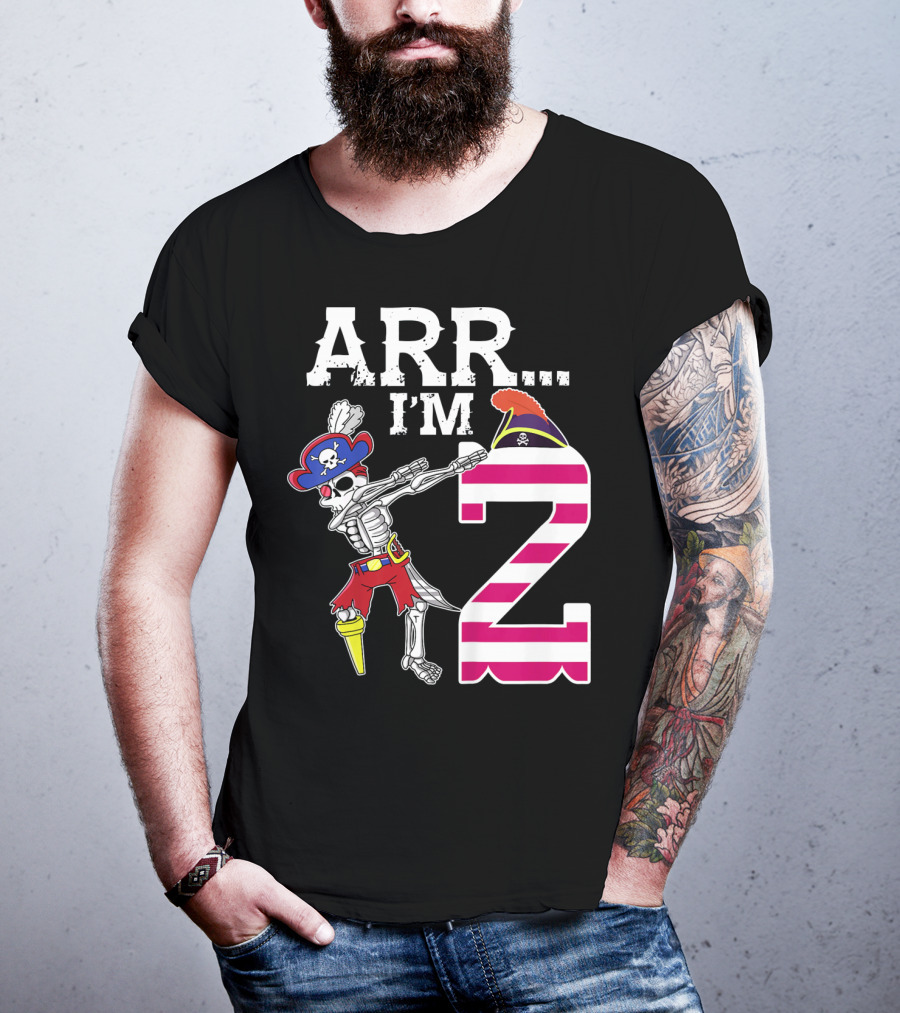 ARR Im 2 Pirate Skeleton Dab 2nd Birthday Party Kids T-Shirt