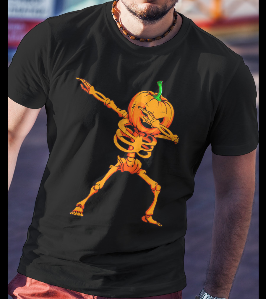 Dabbing Skeleton Pumpkin Halloween Dance T-Shirt
