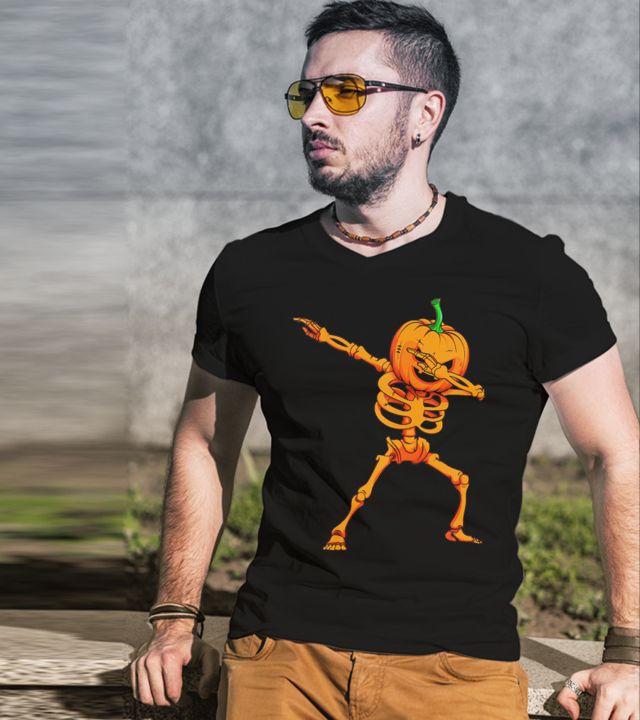 Dabbing Skeleton Pumpkin Halloween Dance T-Shirt