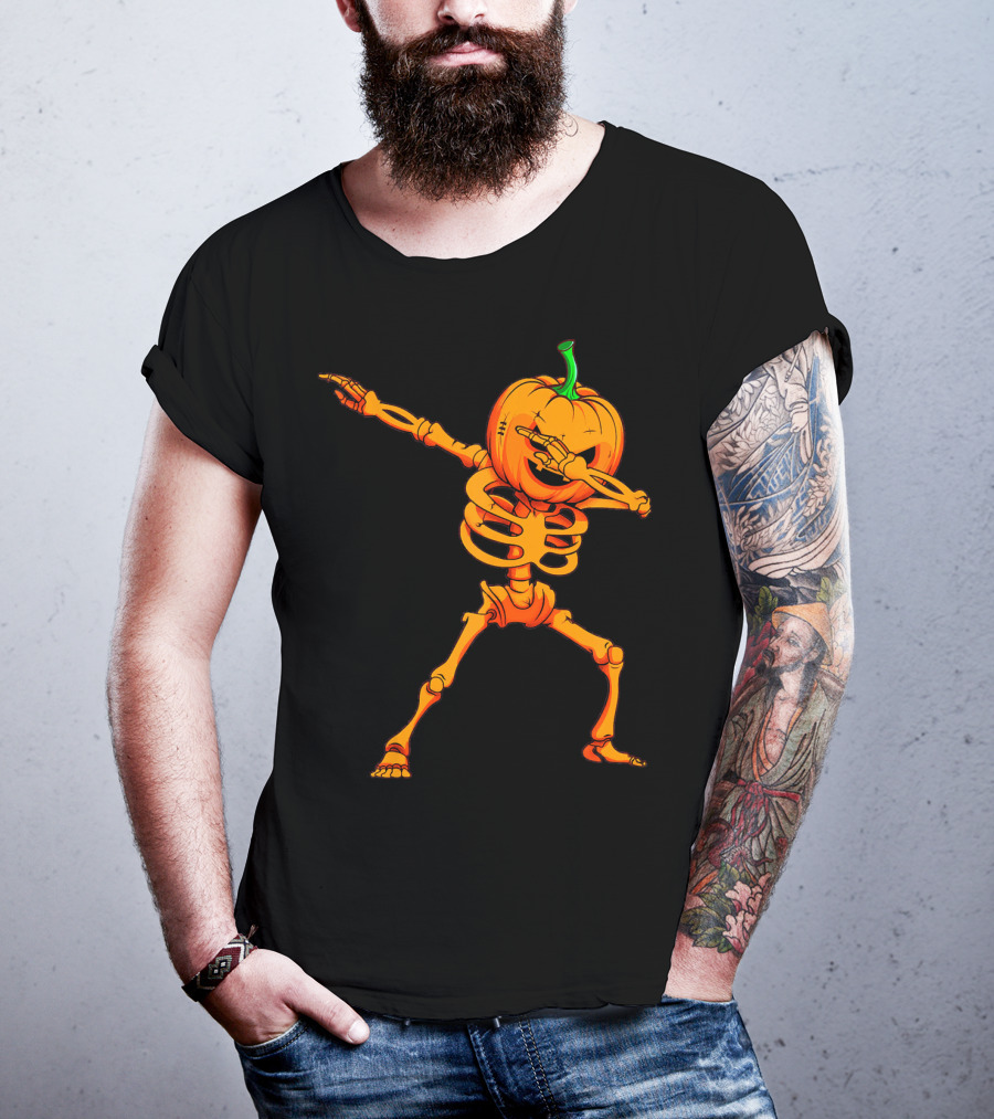 Dabbing Skeleton Pumpkin Halloween Dance T-Shirt