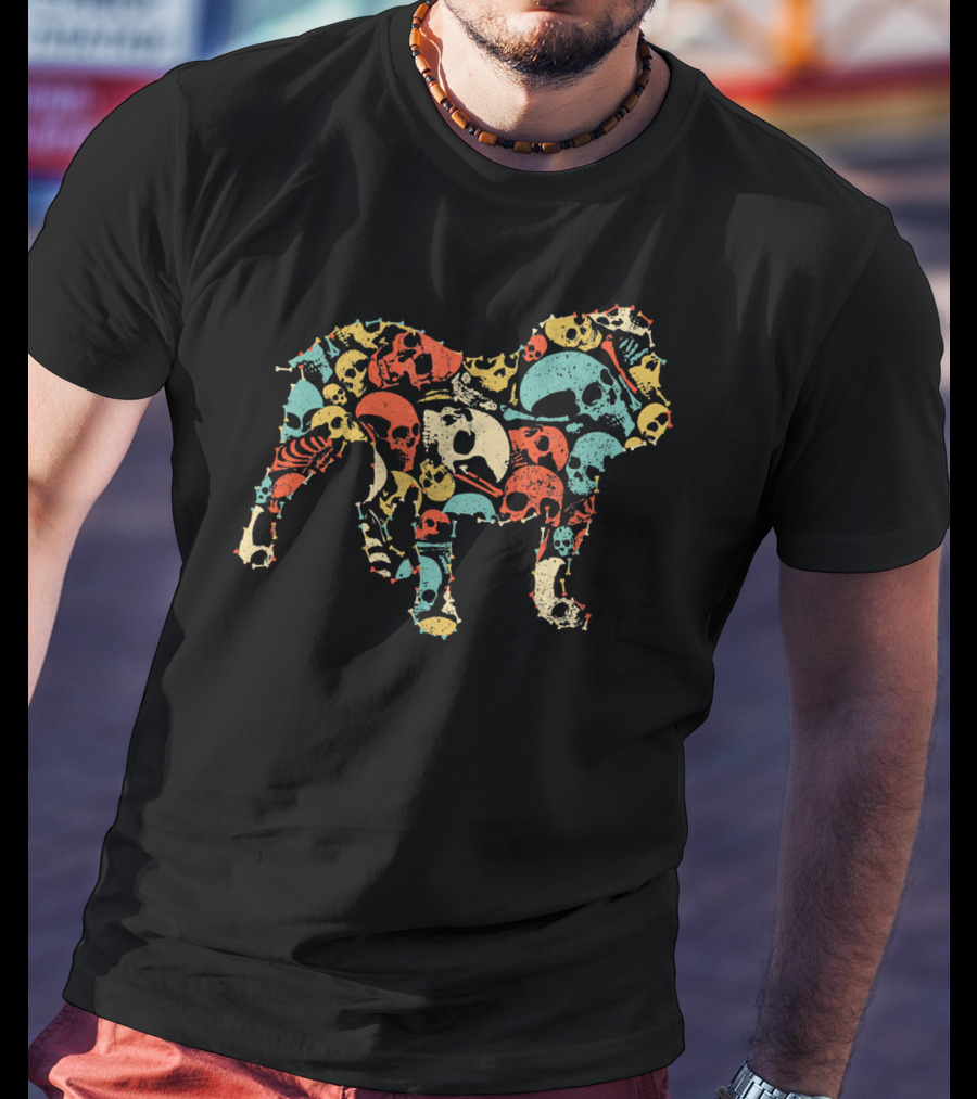 Old English Bulldog Colorful Skull T-Shirt