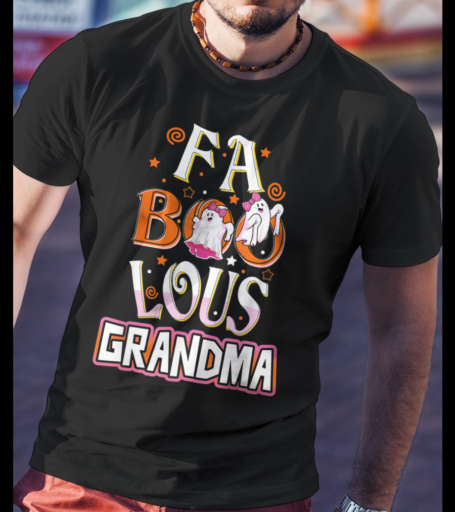 FA BOO Lous Grandma Ghosts With Bows Spirals And Stars T-Shirt