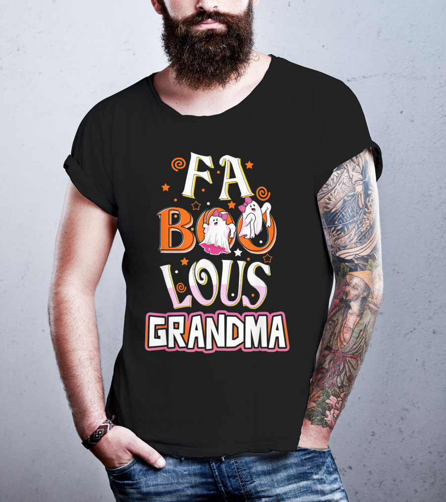 FA BOO Lous Grandma Ghosts With Bows Spirals And Stars T-Shirt