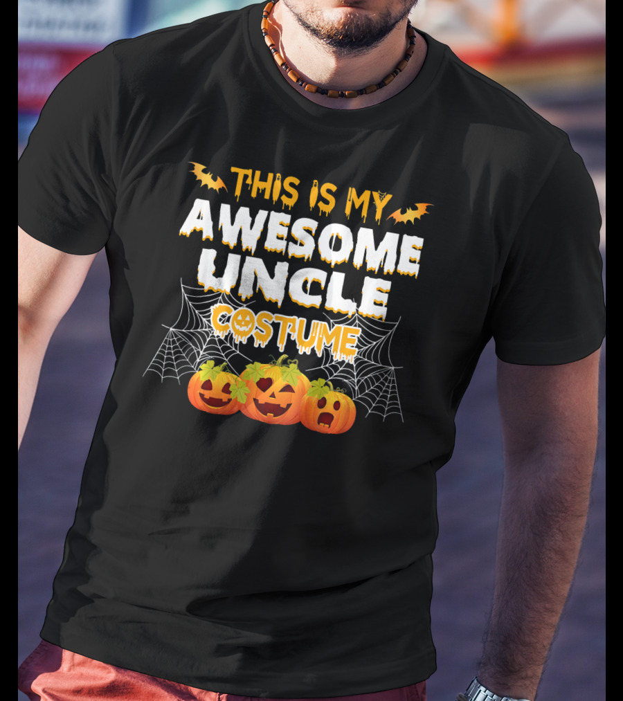 This Is My Awesome Uncle Costume Halloween Pumpkins Bats Cobwebs T-Shirt