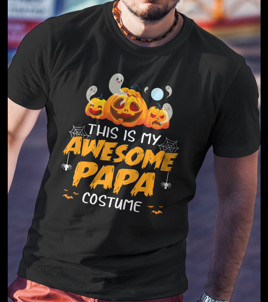This Is My Awesome Papa Costume Funny Halloween Pumpkins Spiders Ghosts Bats T-Shirt