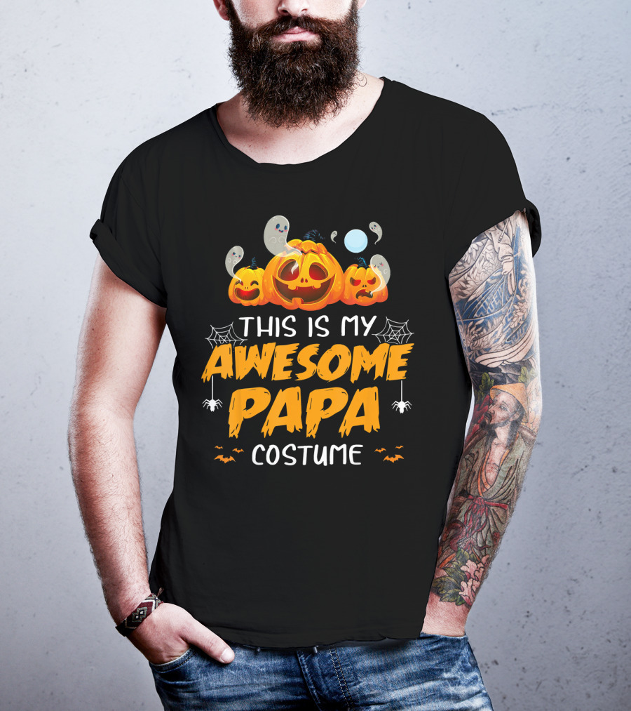This Is My Awesome Papa Costume Funny Halloween Pumpkins Spiders Ghosts Bats T-Shirt