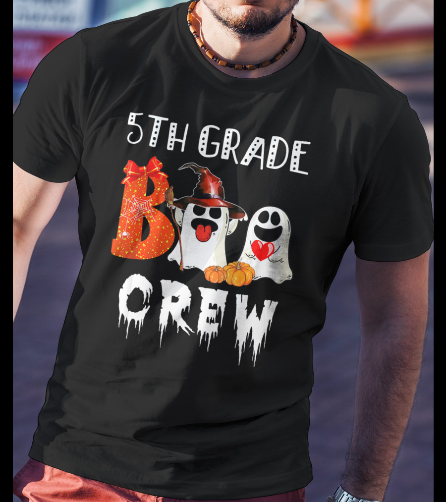 5Th Grade Boo Crew Halloween Ghosts With Witch Hat And Pumpkins T-Shirt