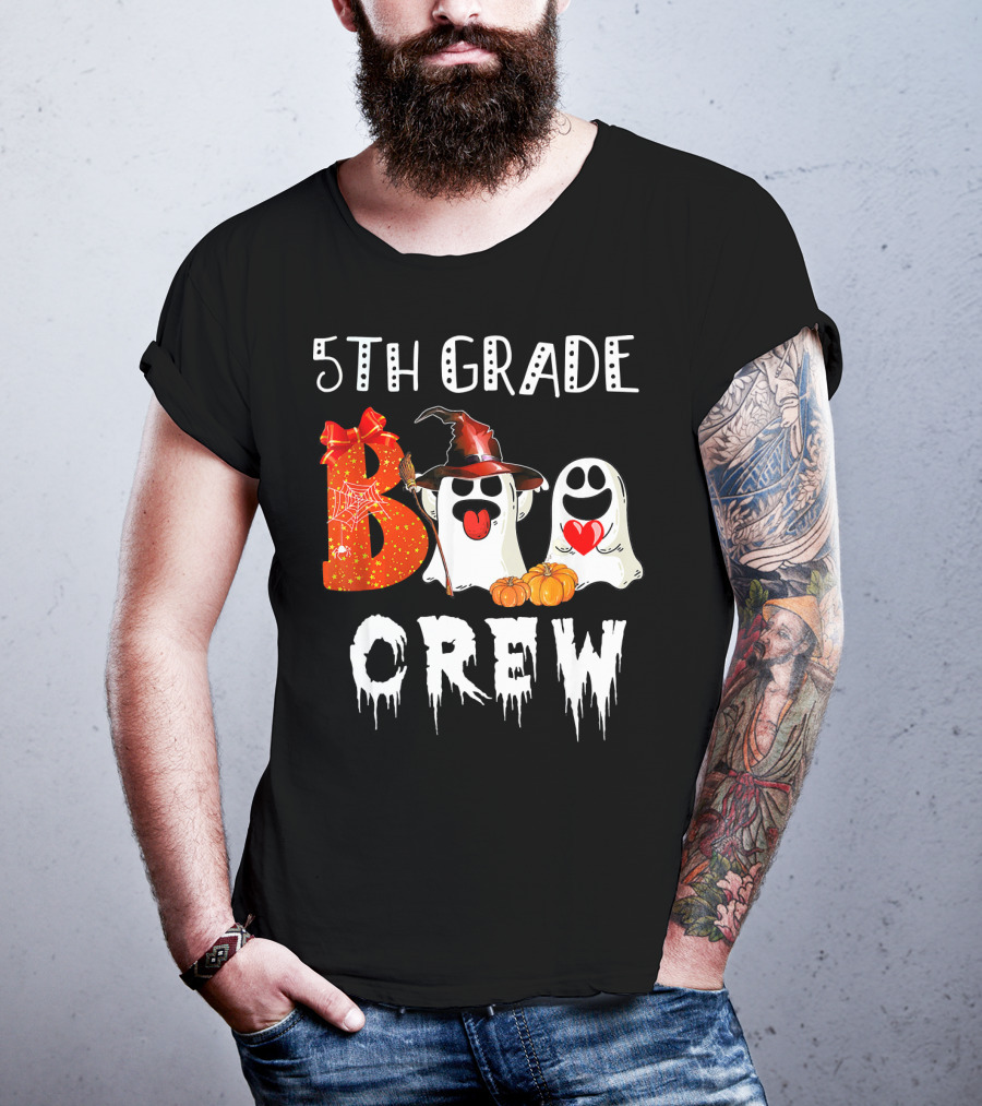 5Th Grade Boo Crew Halloween Ghosts With Witch Hat And Pumpkins T-Shirt