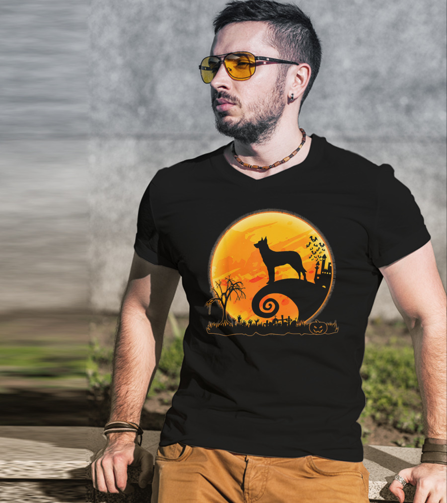 Beauceron Dog Halloween Moon Spooky Night Scene T-Shirt