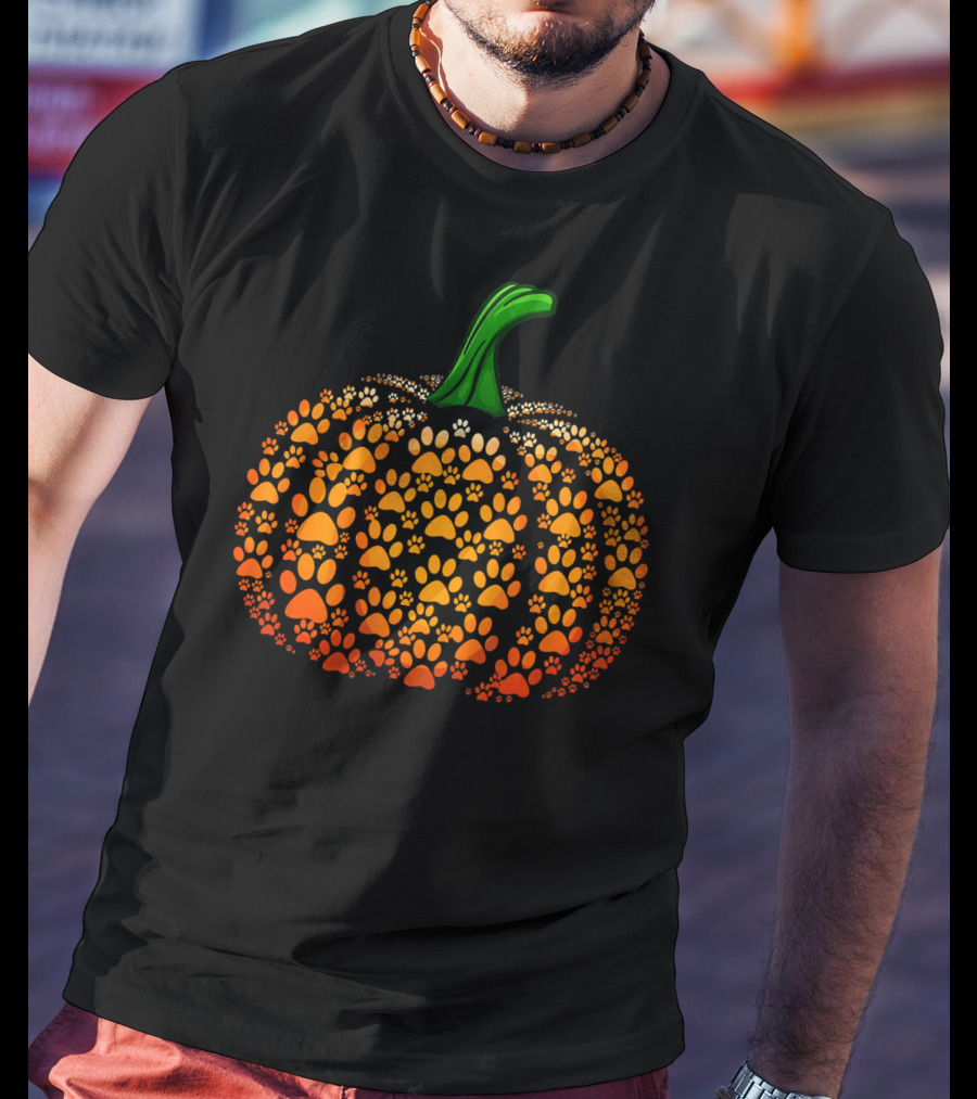 Funny Pumpkin Paw Halloween Dog Cat Cost T-Shirt