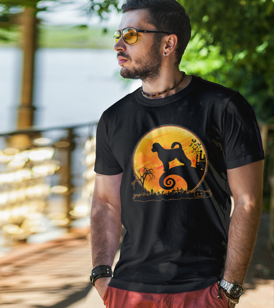 Portuguese Water Dog Moonlit Halloween Scene T-Shirt