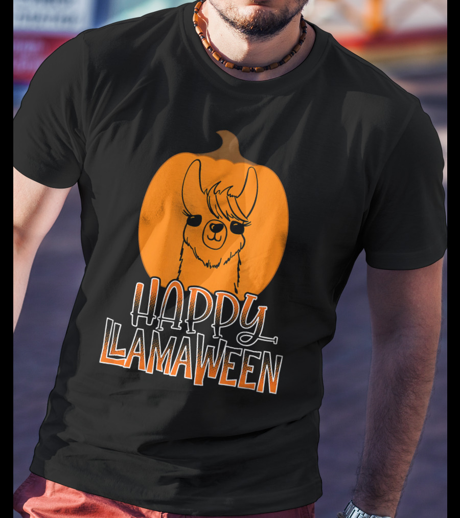 Happy Llamaween Funny Pumpkin Halloween Llama T-Shirt