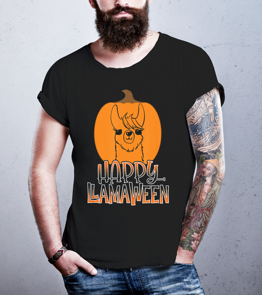 Happy Llamaween Funny Pumpkin Halloween Llama T-Shirt