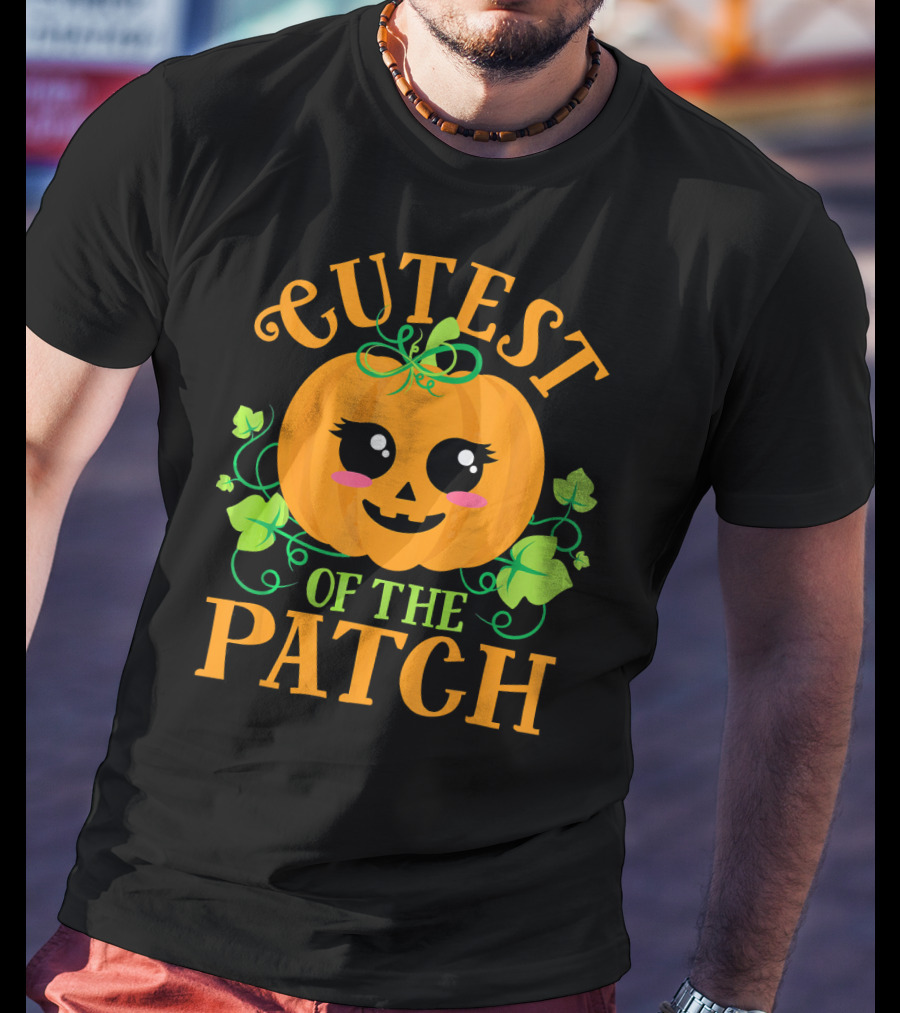 Cutest Pumpkin Of The Patch Halloween Smiling Face With Green Vines T-Shirt