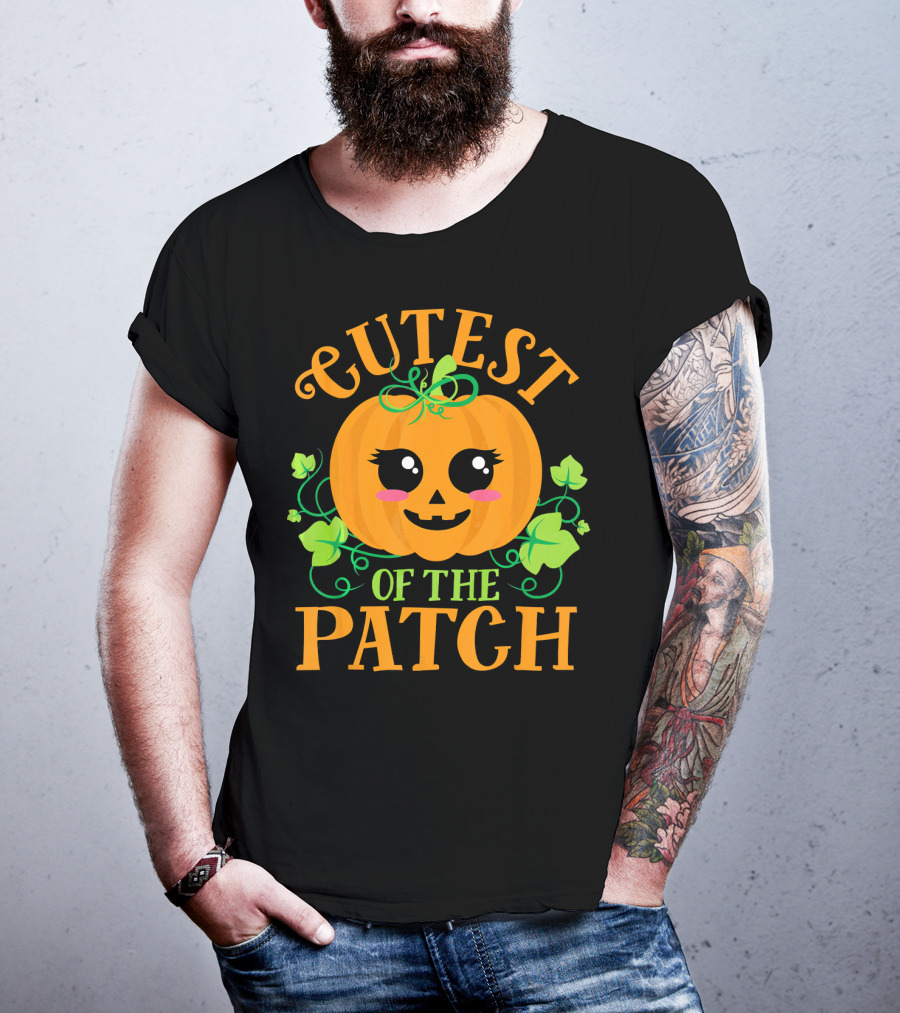 Cutest Pumpkin Of The Patch Halloween Smiling Face With Green Vines T-Shirt