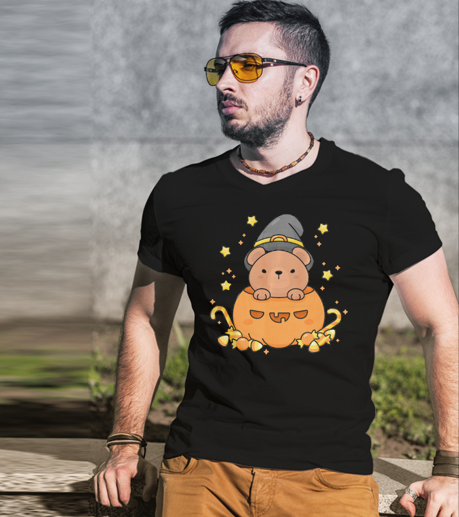 Kawaii Bear Witch Hat Pumpkin Candy Stars Japanese T-Shirt