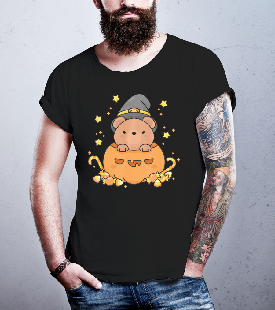 Kawaii Bear Witch Hat Pumpkin Candy Stars Japanese T-Shirt
