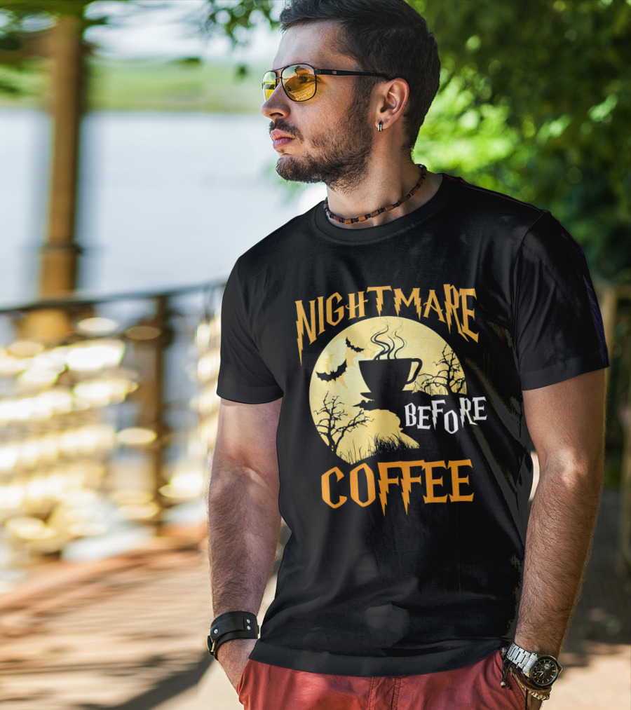 Nightmare Before Coffee Halloween Moon Bat And Tree T-Shirt