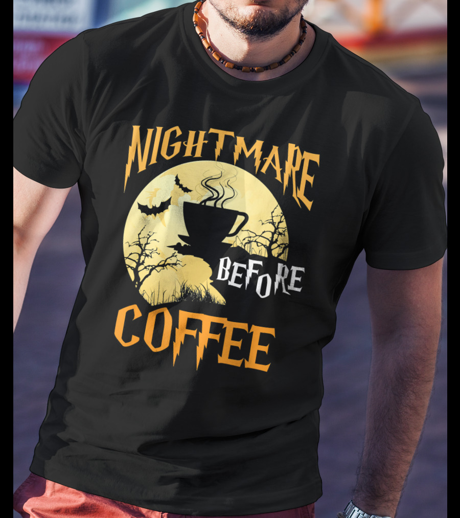 Nightmare Before Coffee Halloween Moon Bat And Tree T-Shirt