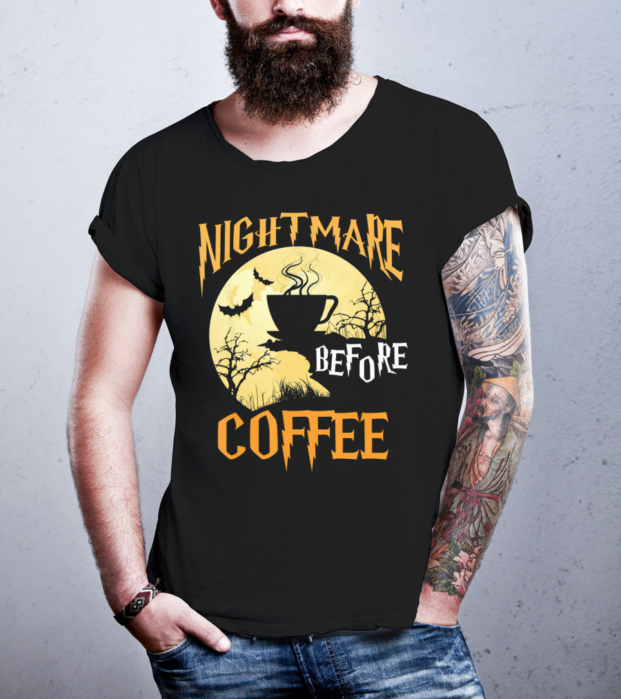 Nightmare Before Coffee Halloween Moon Bat And Tree T-Shirt